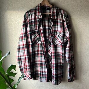 Jordan Craig Cotton Flannel White Red & Green Plaid Button Down Shirt men’s XLT